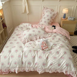 Purpdrank  3/4Pcs Flower Prints 100% Cotton Korean Princess Style Bedding Set Single Queen Duvet Cover Bed Sheet/Fitted Sheet Pillowcase