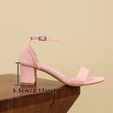 Purpdrank  Big Size 44 Elegant Pink Ankle Strap Sandals Classic Comfy Walking Office Lady 5.5cm Square Heels Sandals Women Shoes