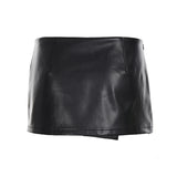 Purpdrank  Sexy Pu Leather Asymmetrical Super Mini Skirts With Shorts Y2K Slim Low-Wiasted Button Bodycon Skirts Women Summer Fashion