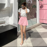Purpdrank  Chic Pink Wide Leg Denim Shorts Women Summer High Waist A-line Hot Pants Korean Style Female Solid Color Jeans Shorts Streetwear