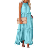 Purpdrank  Ladies' Bohemian Style High Street Summer Large Hem Stacked Long Dress Fashionable Daily Date Sexy Beach Style Pure Color Skirt