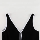 Purpdrank  Casual Loose Splicing Outfits Tracksuit Fashion Two Piece Set for Women Elegant Sleeveless V Neck Vest Top Wide Leg Pants Set