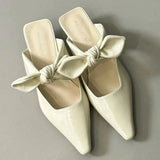 Purpdrank  Elegant Bowknot Low Heel Modern Slippers for Women Pointed Toe Backless Slide Sandals Female Elegant Dress Mueller Pumps Ladies