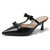 Purpdrank  Nude Pointed Toe Sexy Stiletto Slippers Sandals Women Fashion Bowknot Backless Muller Dress Pumps Luxury Designer Bridal Heels
