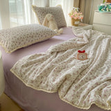 Purpdrank  Summer Quilt Four Piece Set Floral Printed Soft Bedroom Decor Bedding Set Summer Quilt Bed Sheet With Pillowcases Home Textiles