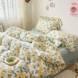 Purpdrank  Cute Floral Duvet Cover Set Ins Korean Style with Flat Sheet Pillowcase No filler Washed Cotton Queen Full Twin Home Bed Linen