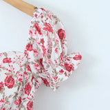 Purpdrank  Women Sexy Flower Print Cross Bandage Off Shoulder Dress Fold Elastic Back 3 layer Wood Ears Ruffles Hem Cake Mini Holiday Robe