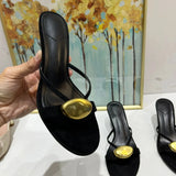 Purpdrank  Shoes Woman Summer New Black Metal Decorative Women's Sandals Outerwear Fashion Open Toe Thin Heels Slippers