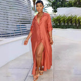 Purpdrank  Solid Satin Long Sleeve Shirt Dress Women Turn-down Collar Single Breasted Button Loose Fit Casual Maxi Dresses Sundress Vestido