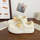 Purpdrank  Women's Thick Bottom Sneakers Floral Design Breathable Sports Flat Shoes Korean Style Spring Summer Autumn Seasonal New Arrival