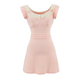 Purpdrank  Summer Lace Sly Sleeve Mini Dress for Women 2025 New Slim Waist A-line Dresses French Style Lady Dress for Party Club Wear