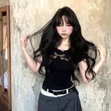 2000s Summer Hollow Out Tees Korean Style T Shirt Women Short Sleeve Cotton Y2k Vintage Crop Tops Streetwear Japanese Harajuku