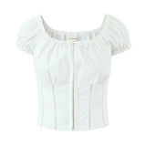 Purpdrank  French Style Vintage Cropped Sexy Blouse Women White Cotton Hollow Out Eyelet V-neck Tie Lace Vacation Streetwear Shirt Tops New