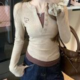 Purpdrank  American Fake Two-piece Contrasting Color Long-sleeved New Autumn Winter Slimming Short Hot Girl Bottoming Top