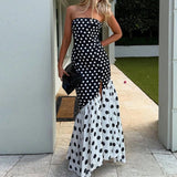 Purpdrank  Summer New Strapless High Waist Evening Dress Elegant Lady Ruffles Split Party Dresses Fashion Polka Dot Printed Tube Tops Dress