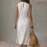 Purpdrank  Fashion Basic Slim Midi Dresses Women's Sexy O-Neck Side Split Sleeveless Solid color Bodycon Robe Commute Vacation