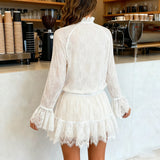 Purpdrank  Elegant Fashion Sexy Lace A-Line Dress Slim-Fitting O-Neck Long Sleeve Mini Dresses For Women Summer Fashion Streetwear