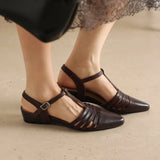 Purpdrank   Summer Genuine Leather Sandals Pointed Toe Sandals for Women Low Heel Concise Gladiator Shoes Fashion Narrow Band Ladies Shoes