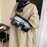 Purpdrank  Retro Women Bags Belt Buckle Design Single Shoulder Bag Flap Shape Pure Color Casual Street Underarm Satchels Latest