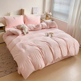 Purpdrank  4PC Luxury Washed Cotton Bedding Set - King/Queen Duvet Cover & Pillowcases (Skin-Friendly, Breathable Home Textile)