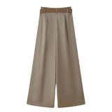 Purpdrank  European and American style 2025 new silk satin texture belted high-waisted casual wide-leg pants, fashionable and versatile flo