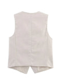 Purpdrank  Women Fashion V Neck Sleeveless Linen Style Vest Jacket Office Lady Single Breasted Casual Slim WaistCoat Tops CT9366