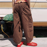 Purpdrank  Harajuku Y2k Washed Denim Pants 2000s 90s Vintage Cyber Grunge Wide Leg Jeans Preppy Teen Girl Loose Fit Baggy Trousers Pockets