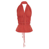 Purpdrank  Holiday Sexy Bandage Split Halter Tops Beach Style Slim Backless Deep V-Neck Sleeveless Tank Tops Women Summer Fashion Ladies