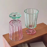 Purpdrank  225ml French Style Drinkware Glass Cup Petal Wine Glass Household Short Footed Cocktail Ice Cream Cup Dopamine Drinking Utensils