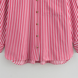 Purpdrank  Spring New Women's Fashion Style Casual Versatile Curled Cuff Stripe Loose Shirt Top