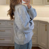 Purpdrank  Women Autumn Knit Cardigans with Pockets Casual Button Up O Neck Long Sleeve Knitwear Vintage Loose Fit Sweater Coats Winter