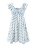 Purpdrank  Sexy White Blue Flower Print Ruffle Strap Mini Dress V neck Ruched Elastic Chest Corset Sleeveless Short Tank Robe Holiday Woman