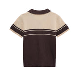 Purpdrank  Women Brown Beige Buttons Polo Collar Rib Knitted Short Sleeve Sweater Pullovers Knitwear All Match Knitting Tops Jumper