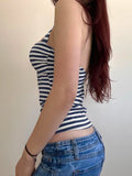 Purpdrank  Casual Striped Bandage Halter Tops Slim Backless Slash Neck Sleeveless Tank Tops Women 2025 Summer Fashion Streetwear