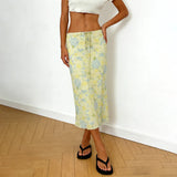 Purpdrank  Holiday Floral Mesh Skirts Beach Style See Through Bandage Low-Waisted Maxi Skirts Women Summer Fashion Streetwear Ladies