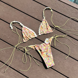 Purpdrank  Bandeau Biquini Women Sexy Bikini Push Up Swimsuit Female Swimwear Floral Printed Swim Suit Halter Bathingsuit Beachwear