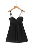 Purpdrank   Sexy Black Spliced Embroidery Lace Bra Corset style Mini Dress Women Tie Bow Backless Party Skater Short Sling Robe Holiday