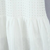 Purpdrank  Holiday White Embroidery Spliced Hollow Out Hole Elastic Waist Maxi Long Skirt Women Ruffles Hem Swing A-lined Skirts Boho