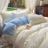 Purpdrank  INS Princess Bedding Set - 4PC Ruffled Trim Quilt Cover (Girls' Duvet Set, Queen/King Size Home Decor)