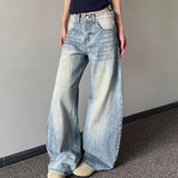 Purpdrank  Women's Vintage Washed Denim Pants American Retro Baggy Y2K Wide Leg Jeans Woman High Waisted Light Blue Cowboy Sickle Trousers