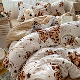 Purpdrank   Cotton and Linen Printing Bedding Set Cartoon Skin-Friendly All-Season Bedclothes Soft Single Quilt Cover Kit with Fitted Sheet