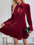 Purpdrank  Autumn Elegant Temperament Solid V Neck Long Sleeve Patchwork Fashion Dresses