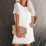 Purpdrank  Women Sexy Lace Hollow Out White Dresses Summer Casual O-Neck Short Sleeve Solid Streetwear Party Midi Dress Vestidos Mujer