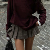 Purpdrank  Women Side Zipper Waist Plaid Tweed Mini Pleated Skirt The Spice Girls Ruched Hem A-line Short Skirts with Shorts lining