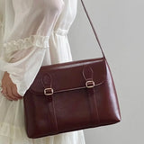 Purpdrank  Vintage Wine Red Shoulder Bag Large Capacity Ladies Tote Purse Handbags Pu Leather Female Messenger Bag College Girls Book Bag