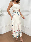 Purpdrank  Elegant Sleeveless Big Hem Vacation Dress Summer New Women High Waist Party Dresses French Style Halter Hollow Out Printed Dress