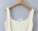 Purpdrank  Sexy Spliced Lace U Collar Big Backless Sling Dress Woman Low Slim Waist Pleated Swing Ball Gown Mini Tank Dresses Robe