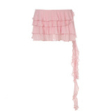 Purpdrank  Hotty Pink Tierred Ruffled Hem A-line Skirt Sweet Style Women Mesh Mini Skirts with Shorts Under Fashion Clubwear