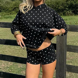 Purpdrank  Women 2 Piece Outfits Polka Dot Sweatsuits Shorts Sets Fall Long Sleeve Oversized Hoodie Tops Girl Casual Lounge Matching Suit