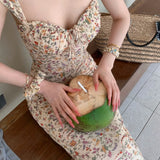 Purpdrank  French small floral dress women's summer square collar waist length short suspender skirt